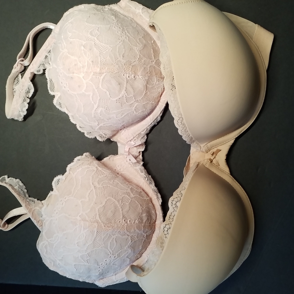 TWO BRAS 34B!! AERIE padded beige lace trim VICTORIA'S SECRET Padded lace …